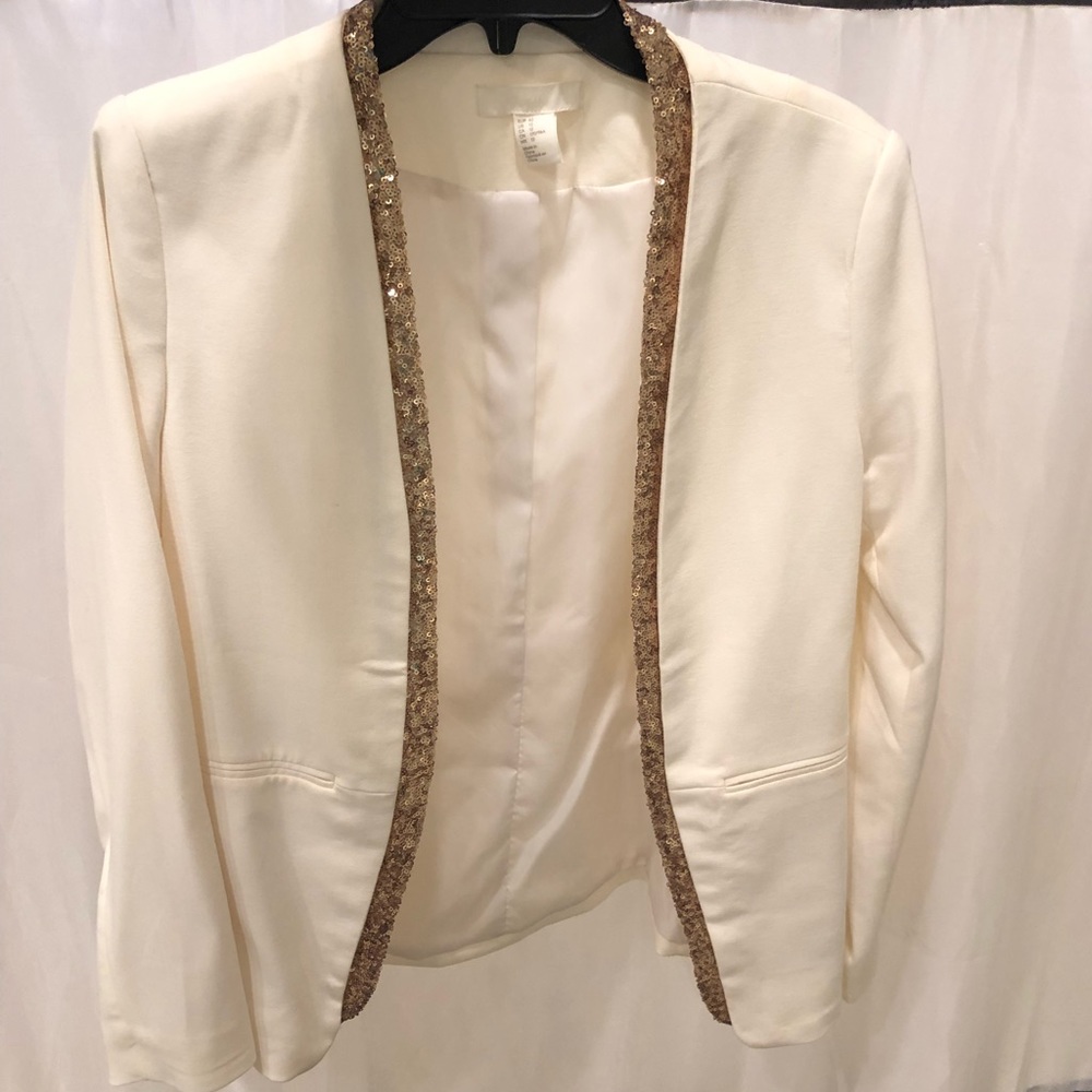 H&M Cream & gold sequin trim Blazer jacket size 12